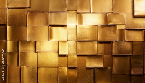 Refraction on gold metal wall texture, abstract background