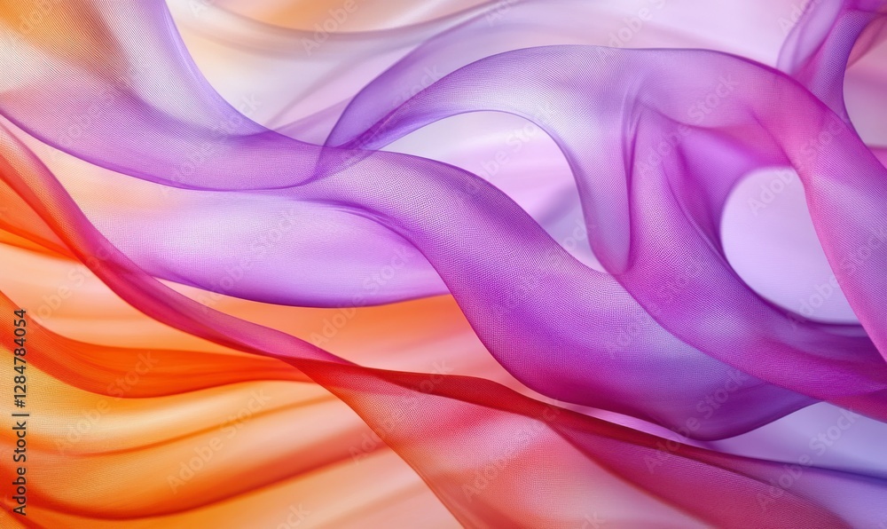 Obraz premium Abstract wavy pattern in shades of purple, orange, and pink, bold gradients and smooth lines creating a dynamic visual effect