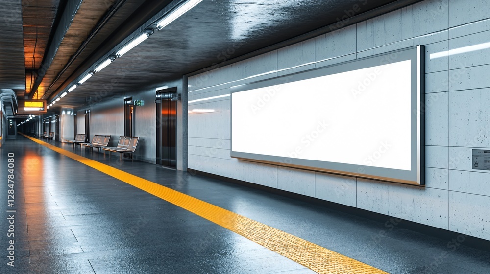 Modern Subway Station with Blank Advertisement Billboard Mockup Modern Subway Station with Blank Advertisement Billboard Mockup
