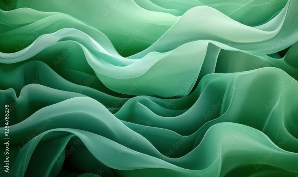 Obraz premium Artistic rendering of abstract green waves blending smoothly, creating a dynamic and calming composition