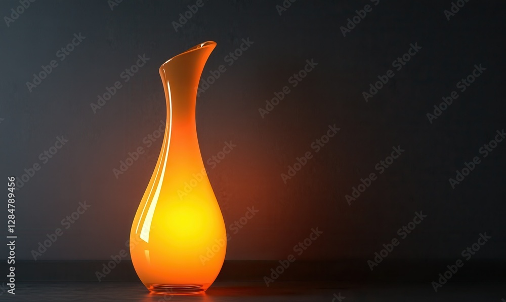 Elegant orange lamp with a minimalist design glowing in a dark room, softly illuminated to highlight its modern and stylish appeal Elegant orange lamp with a minimalist design glowing in a dark room, softly illuminated to highlight its modern and stylish appeal