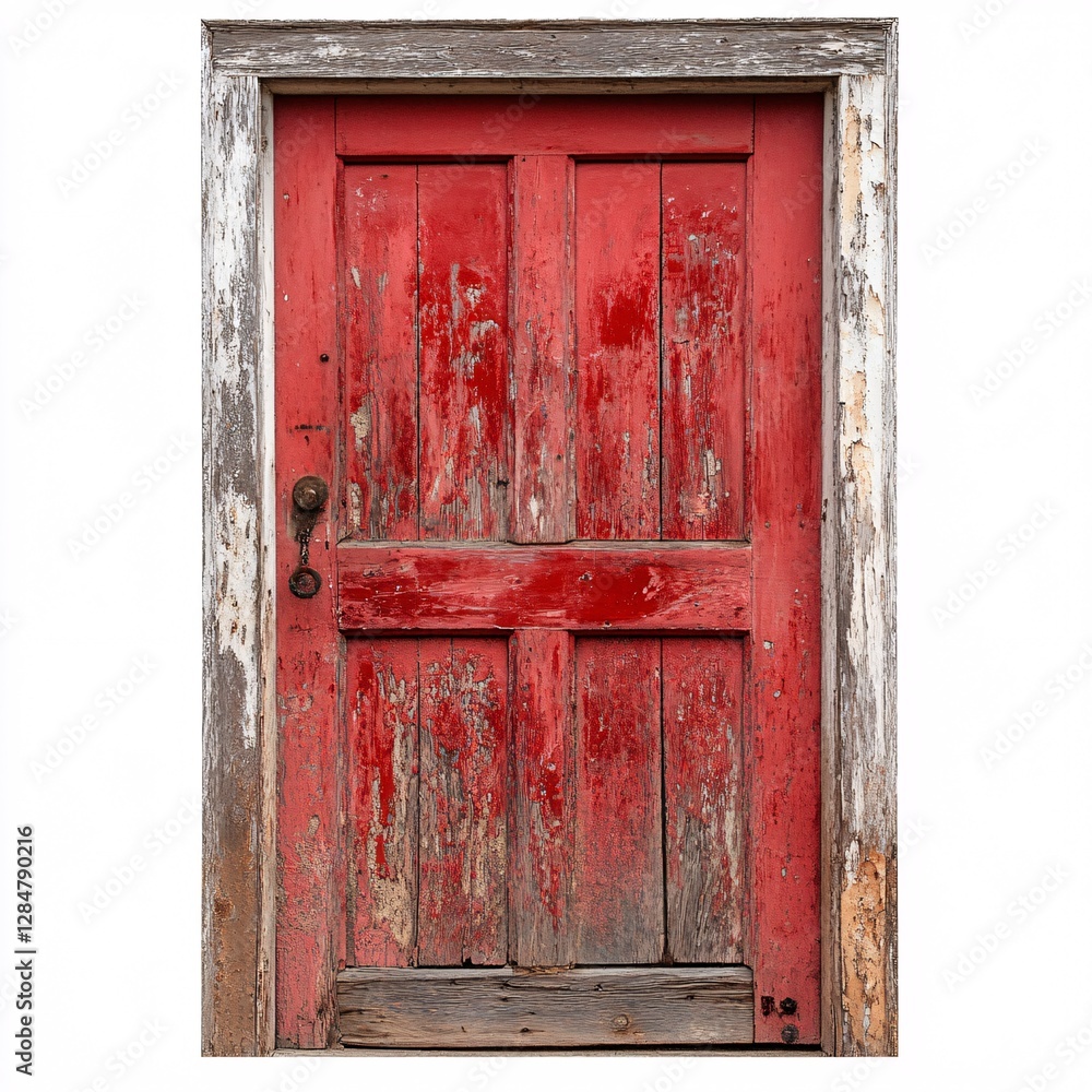 Rustic Red Wooden Door with Weathered Paint and Aged Texture Rustic Red Wooden Door with Weathered Paint and Aged Texture