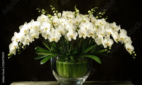 Wallpaper Mural Elegant white orchids blooming in a minimalist glass vase, softly lit to highlight their delicate beauty and luxurious appeal Torontodigital.ca