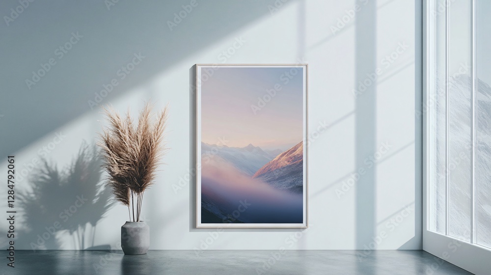 Fototapeta premium Serene Mountain Landscape at Sunrise with Fog Rolling Through the Valley