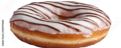 Wallpaper Mural Chocolate-drizzled vanilla glazed donut with icing swirls on a white background Torontodigital.ca