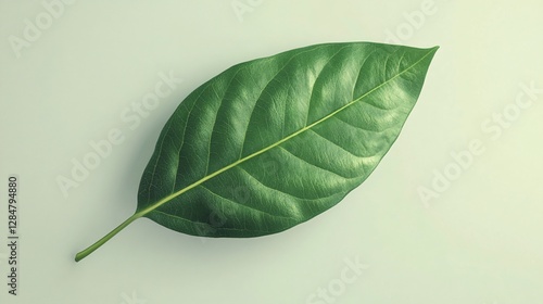 Single Green Leaf Close-up Studio Shot, Detailed Organic Texture, Vibrant Color, Minimalist Nature Photography