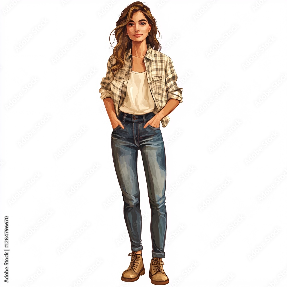 Stylish young woman in casual attire posing confidently Stylish young woman in casual attire posing confidently