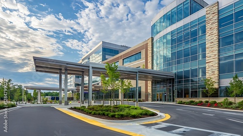 Exterior of a modern hospital building, designed with contemporary materials and architectural innovation.