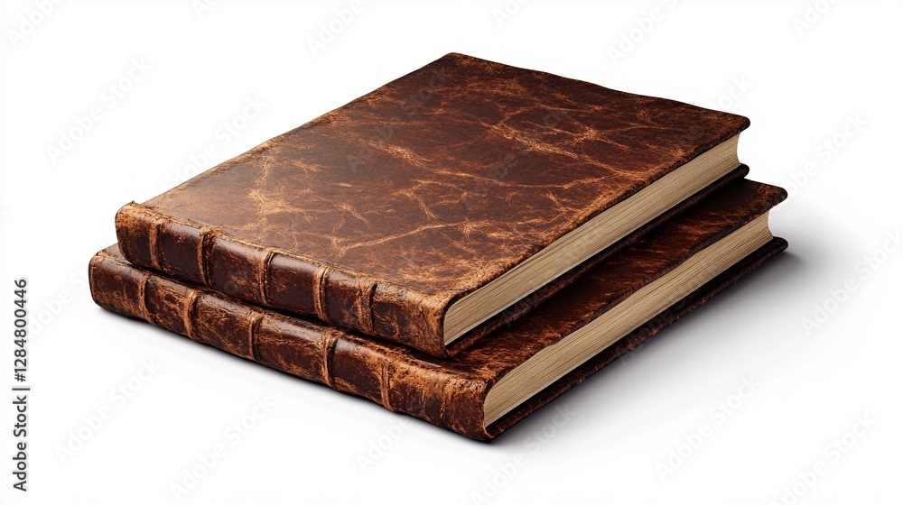 Two Aged Leather-Bound Books Stacked Together