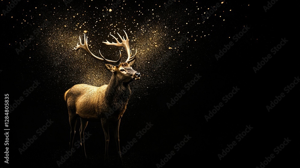 Fototapeta premium A deer stands in the night with its antlers spreading outwards
