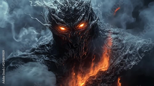 Elemental fury, a creature of smoke and fire rises from the shadows