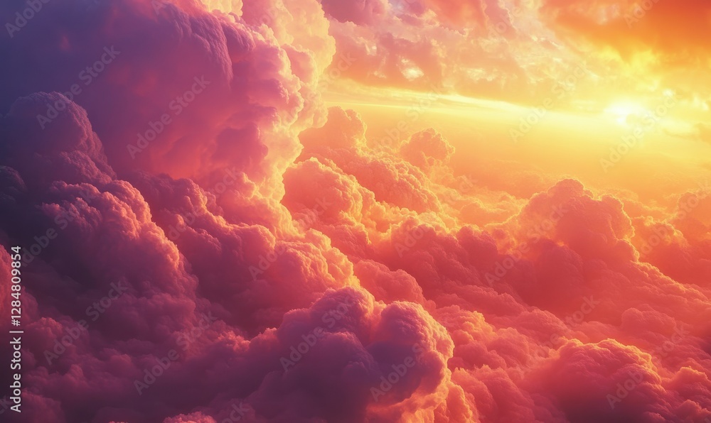 Fiery orange and pink clouds captured at sunset, with vibrant hues blending into a serene and dramatic skyscape Fiery orange and pink clouds captured at sunset, with vibrant hues blending into a serene and dramatic skyscape