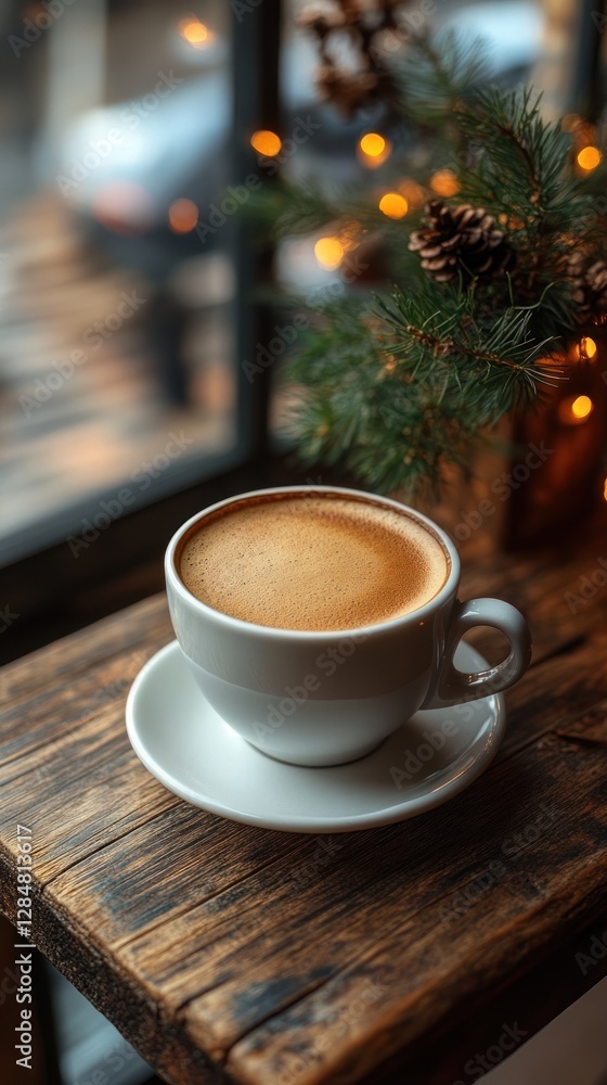 Fototapeta premium Cozy Coffee Break by the Window: A Warm Winter's Day