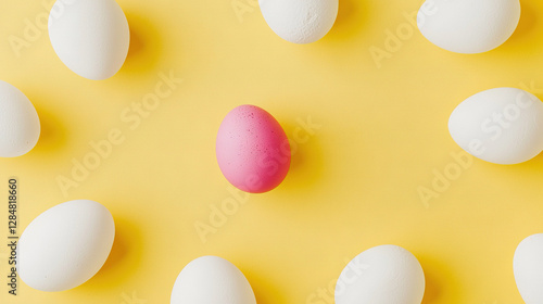  Pink egg on yellow background with Happy New Year written in white eggs