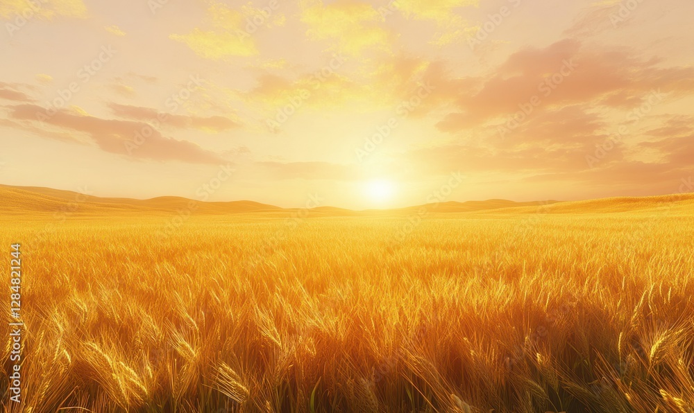 Golden wheat fields bathed in the warm glow of sunset, the horizon blending into soft pastel skies, a serene rural landscape with rich agricultural textures, Golden wheat fields bathed in the warm glow of sunset, the horizon blending into soft pastel skies, a serene rural landscape with rich agricultural textures,
