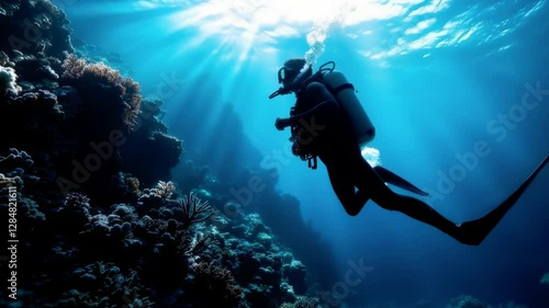 Wallpaper Mural Scuba Diver Exploring Coral Reef in Crystal Clear Ocean Waters Torontodigital.ca