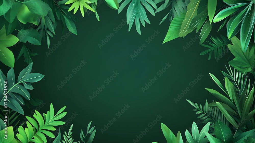 Green Leaves Surround An Empty Space With Lush Tropical Vegetation Green Leaves Surround An Empty Space With Lush Tropical Vegetation