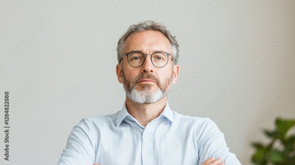 Obraz premium Serious Middle-Aged Man, Portrait, Neutral Background, Business