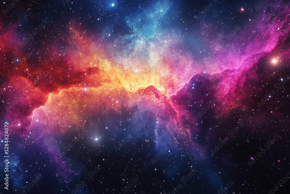 Vivid cosmic nebula with vibrant colors and swirling patterns create a stunning celestial scene in deep space. Vivid cosmic nebula with vibrant colors and swirling patterns create a stunning celestial scene in deep space.