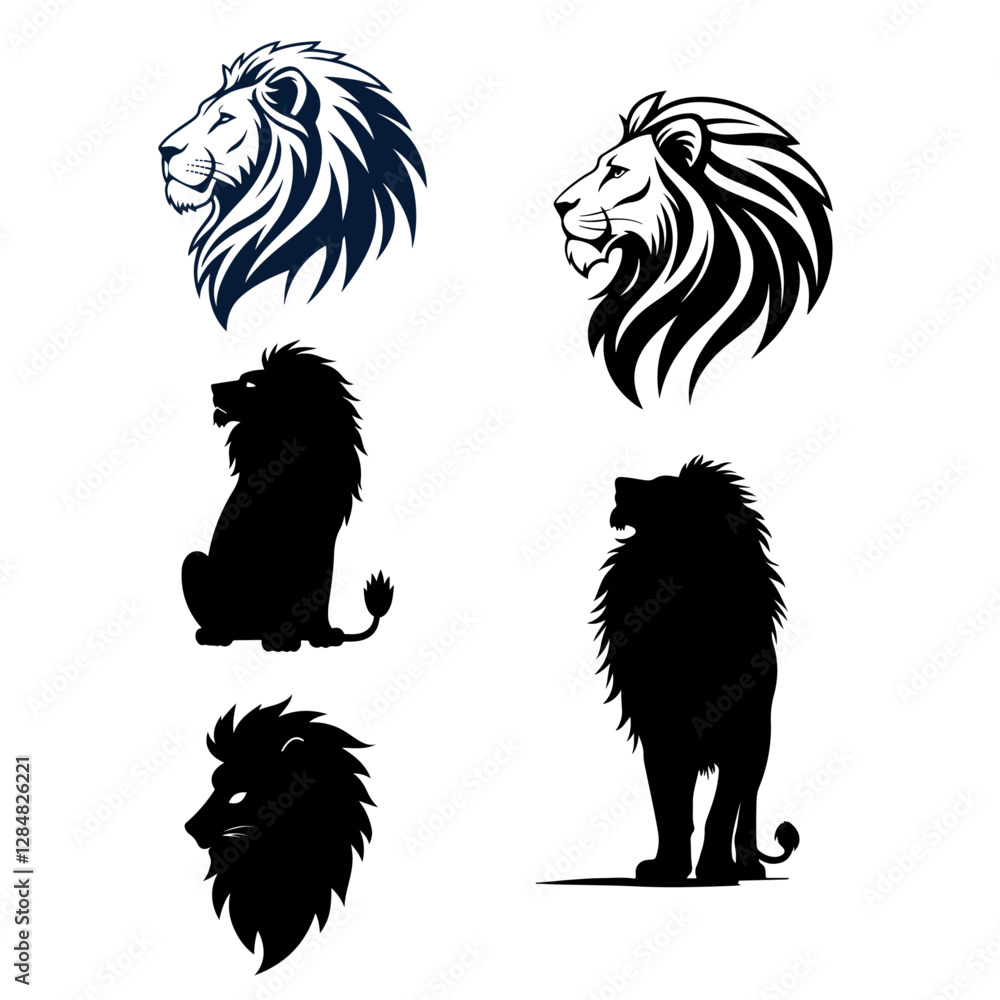 Obraz premium Lion silhouette bundle vector Style with white background 