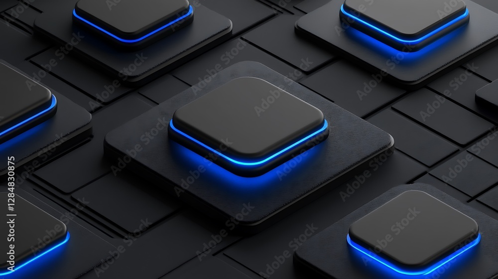 Abstract Dark Background With Illuminated Square Shaped Buttons Abstract Dark Background With Illuminated Square Shaped Buttons