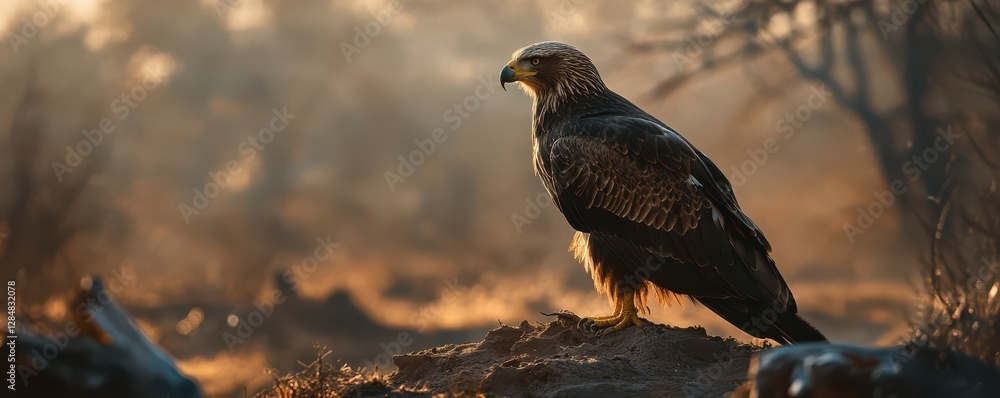 Fototapeta premium Majestic eagle in serene forest at sunset