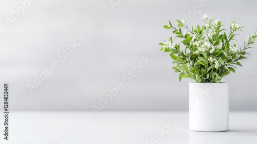Wallpaper Mural White flowers in pot on table, minimalist background, home decor Torontodigital.ca