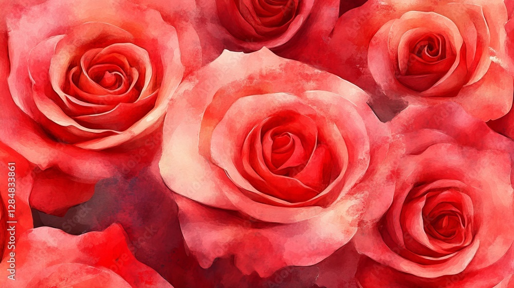 Obraz premium Stunning Watercolor Roses Red Pink Floral Blossom Romantic Flowers Beautiful Nature Artistic Painting Soft Petals Delicate Design Elegant Botanical 