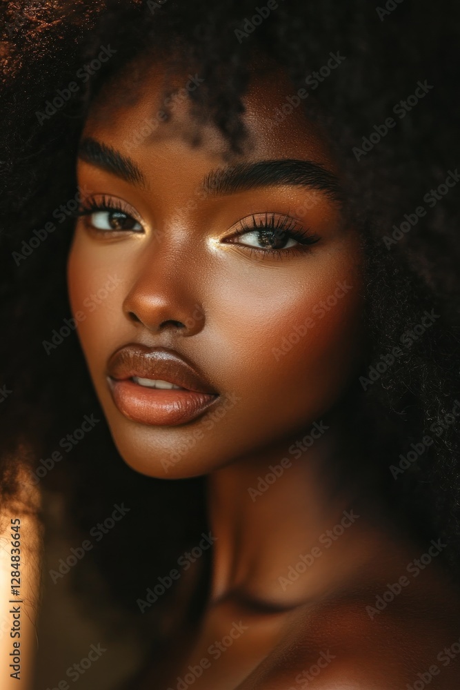 Portrait of a woman with glowing skin and curls Portrait of a woman with glowing skin and curls