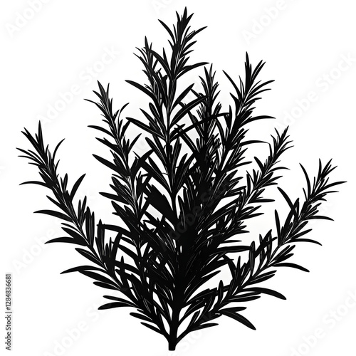 Black Rosemary silhouette on white background, minimalist style, monochrome