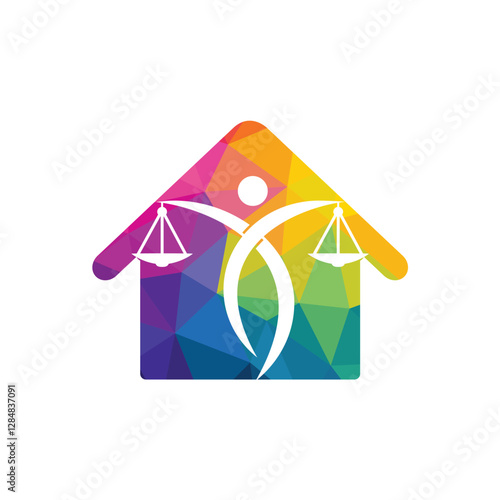 Man Holding Scales of Justice Logo. Law House Logo Design. Property Law Logo, Real estate and law symbol.