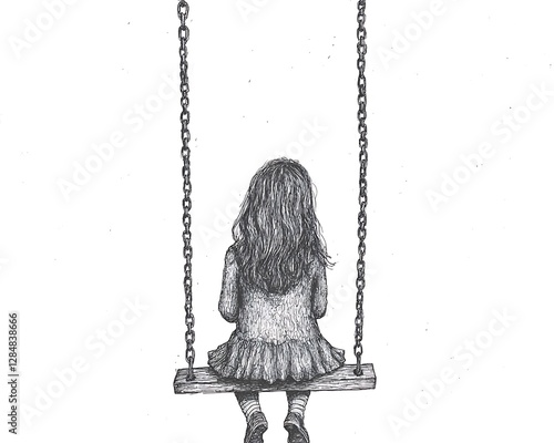 Girl Sitting On A Swing Silhouette Facing Away From Camera