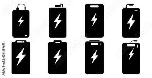 Modern Power Bank Silhouette for Portable Charging Design Icon Bundle 
