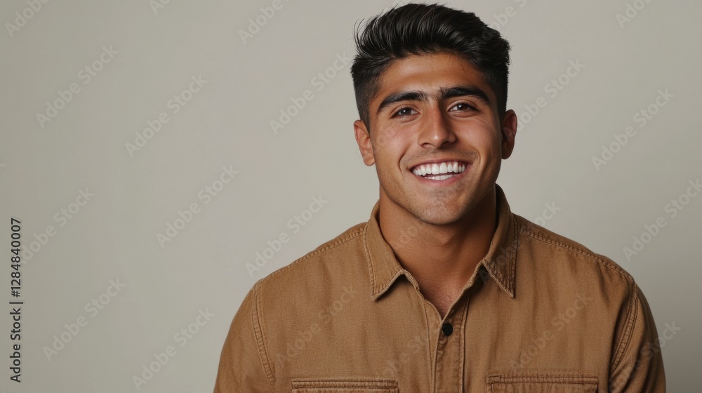 Smiling 30-year-old Indian man in casual attire, quarter view, isolated on white. Space for text. Smiling 30-year-old Indian man in casual attire, quarter view, isolated on white. Space for text.