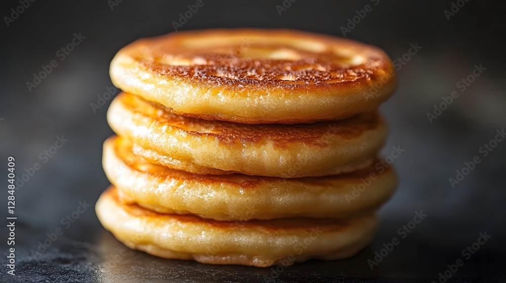 Stack of thick, fluffy pancakes with crispy golden edges, glistening with butter. Delicious breakfast treat for celebrating National Pancake Day with classic homemade recipe Stack of thick, fluffy pancakes with crispy golden edges, glistening with butter. Delicious breakfast treat for celebrating National Pancake Day with classic homemade recipe