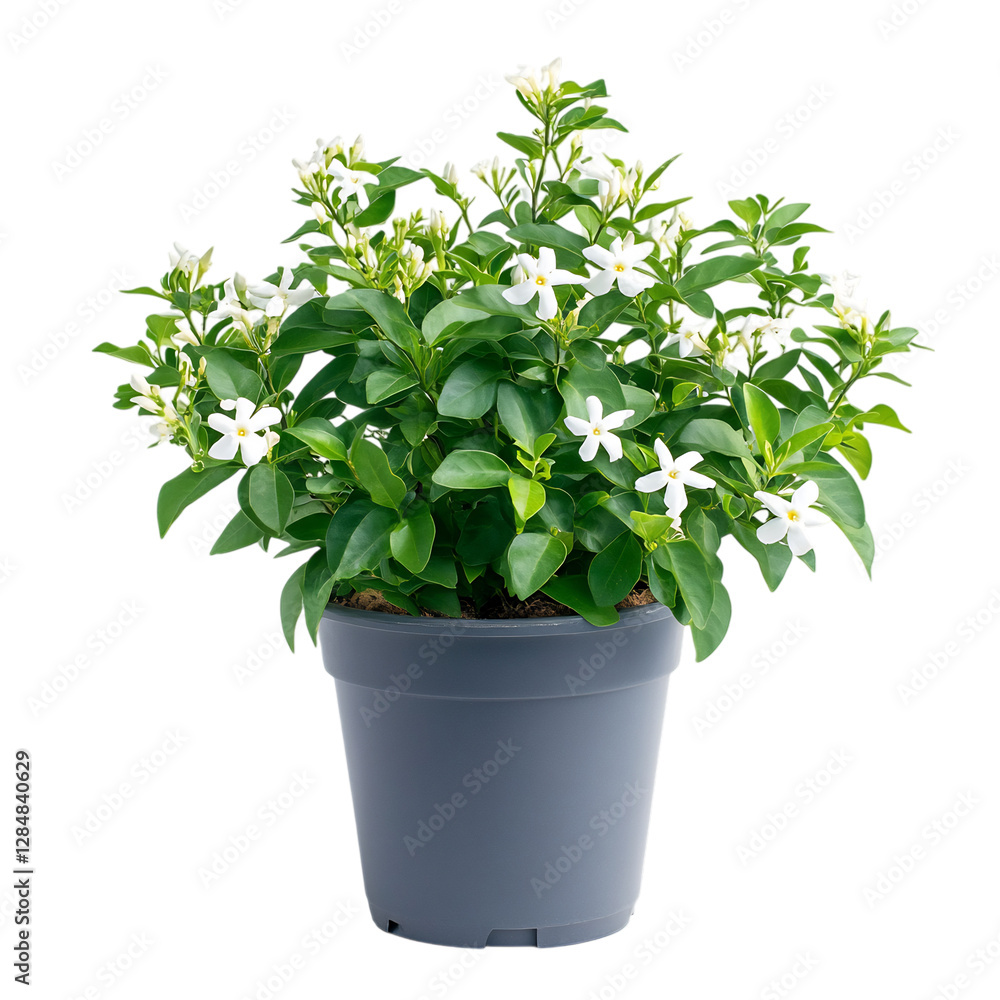 A Vibrant Potted Jasmine Plant with Small Flowers Isolated on Transparent Background A Vibrant Potted Jasmine Plant with Small Flowers Isolated on Transparent Background