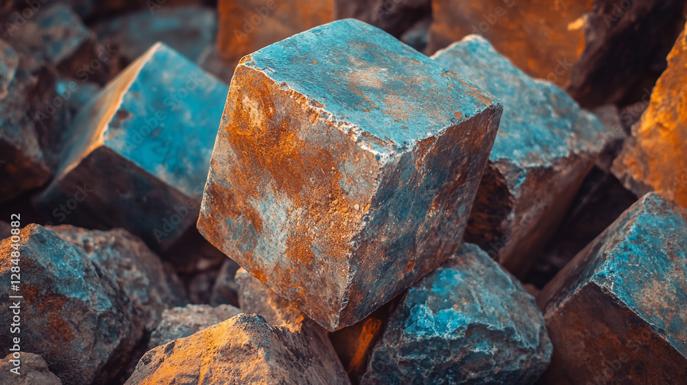 Close-up shot of small, irregularly shaped objects resembling titanium or aluminum, conveying a sense of modernity, space, and innovation with a futuristic, metallic appearance Close-up shot of small, irregularly shaped objects resembling titanium or aluminum, conveying a sense of modernity, space, and innovation with a futuristic, metallic appearance