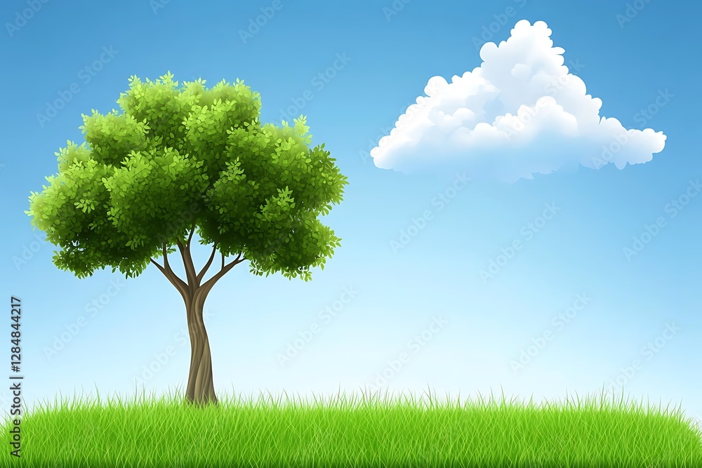 Obraz premium A tree and cloud landscape on a beautiful blue sky background