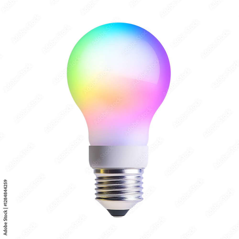 A Modern High Tech Smart Light Bulb with Color Chang Isolated on Transparent Background A Modern High Tech Smart Light Bulb with Color Chang Isolated on Transparent Background