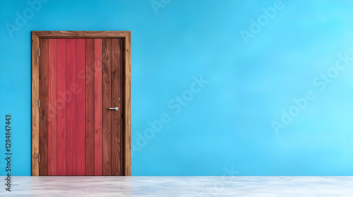 Red door  blue wall  empty room  new home interior design