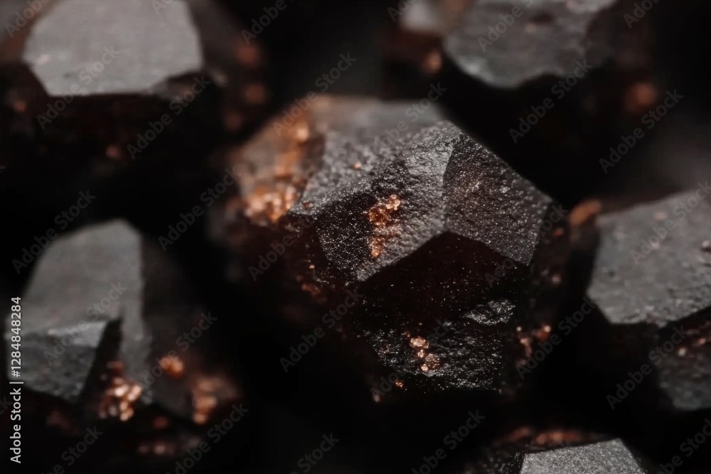 Close-up view of black mineral crystals displaying unique textures and highlights, showcasing their natural allure and intricate forms. Generative AI Close-up view of black mineral crystals displaying unique textures and highlights, showcasing their natural allure and intricate forms. Generative AI