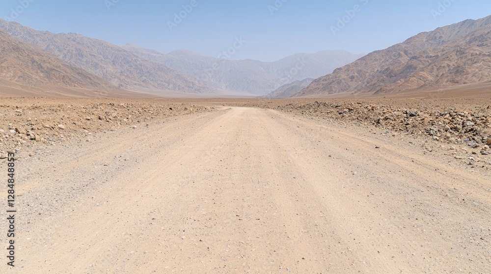 Empty Desert Road Through Mountain Valley Empty Desert Road Through Mountain Valley