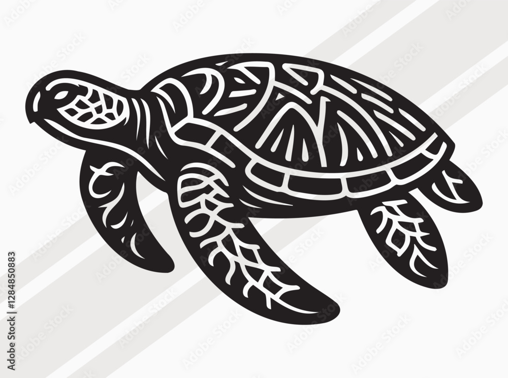 Fototapeta premium Sea Turtle Silhouette Black Color. Marine Life Vector Art and Clipart for Designs