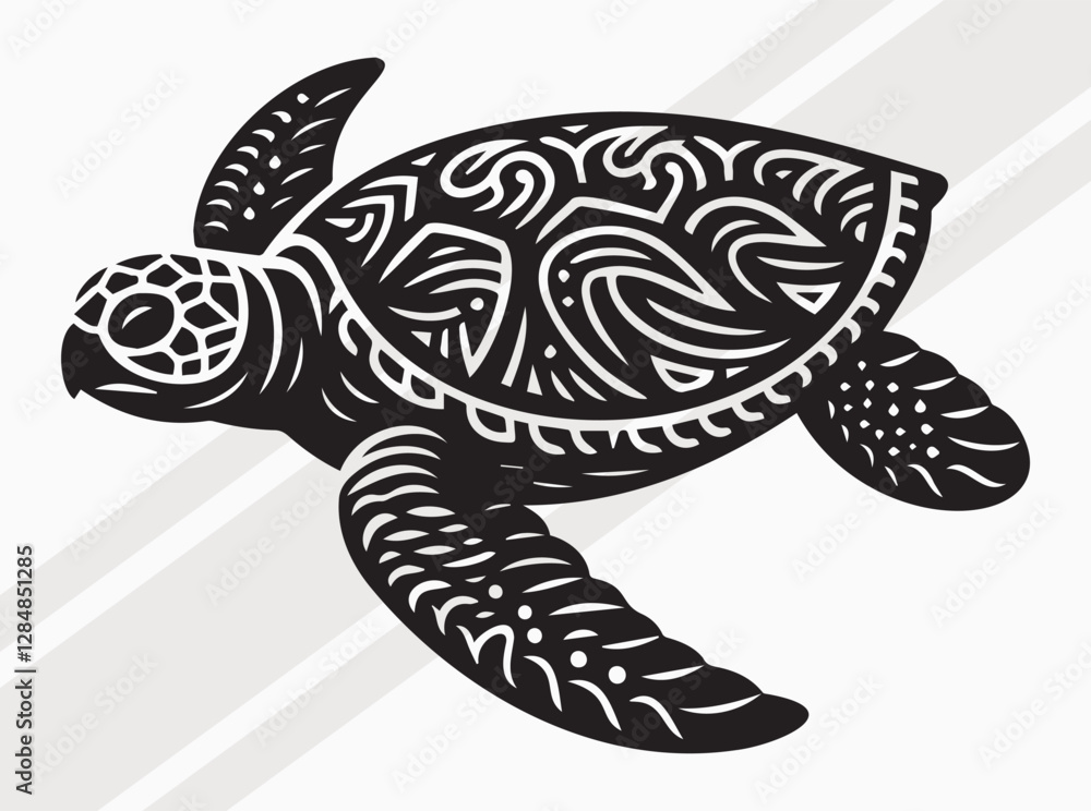 Fototapeta premium Sea Turtle Silhouette Black Color. Marine Life Vector Art and Clipart for Designs