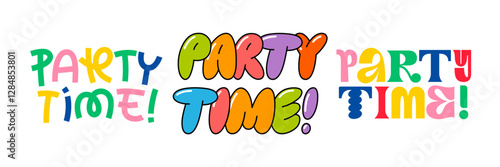 Party Time Cute Text. Vector Y2K Cartoon Letters. Color Birthday, Dance Party and Other Celebration Typography