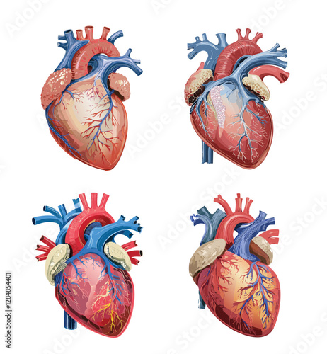 Illustration of a human heart with labeled arteries and veins isolated on a white background Perfect for use in cardiology advertisements fitness campaigns and medical powerpoint graphics, ppt graphic