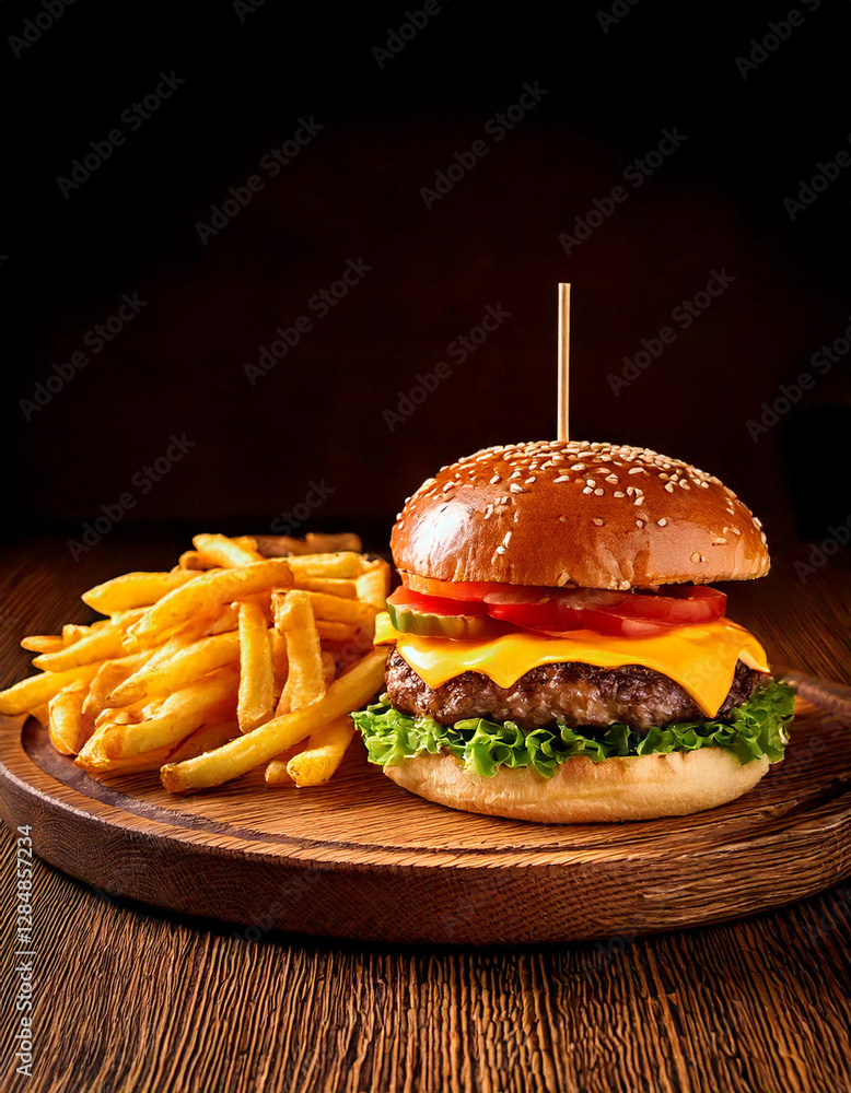 cheeseburger and fries