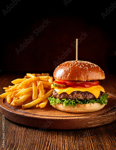 Obraz na płótnie cheeseburger and fries w salonie