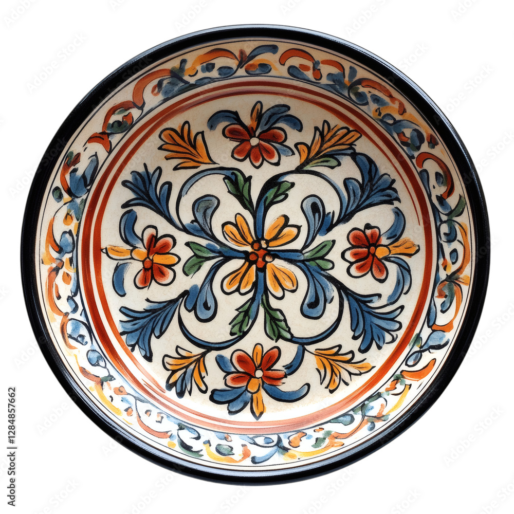 Decorative Ceramic Plate with Flower Design Isolated on Transparent Background Decorative Ceramic Plate with Flower Design Isolated on Transparent Background