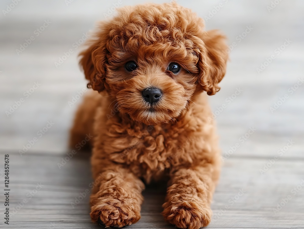 The Friendly Poodle Resting on a Wooden Surface The Friendly Poodle Resting on a Wooden Surface